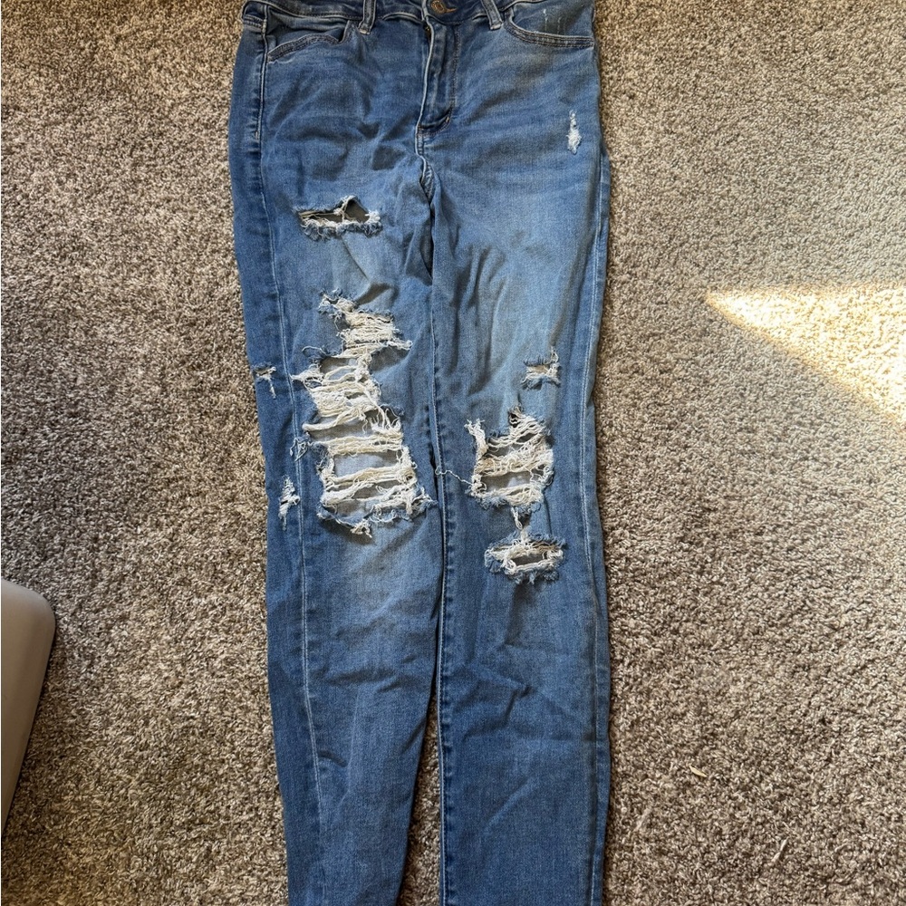 Distressed Blue Jeans
